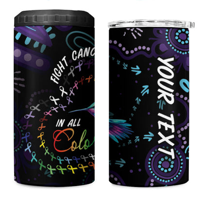 Personalized Australia Indigenous Aboriginal Arts 4 in 1 Can Cooler Tumbler Hummingbird - Fight Cancer In All Colors