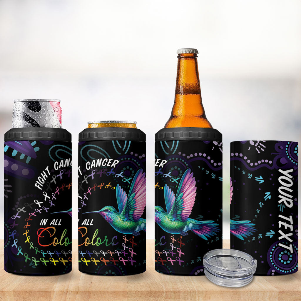 Personalized Australia Indigenous Aboriginal Arts 4 in 1 Can Cooler Tumbler Hummingbird - Fight Cancer In All Colors