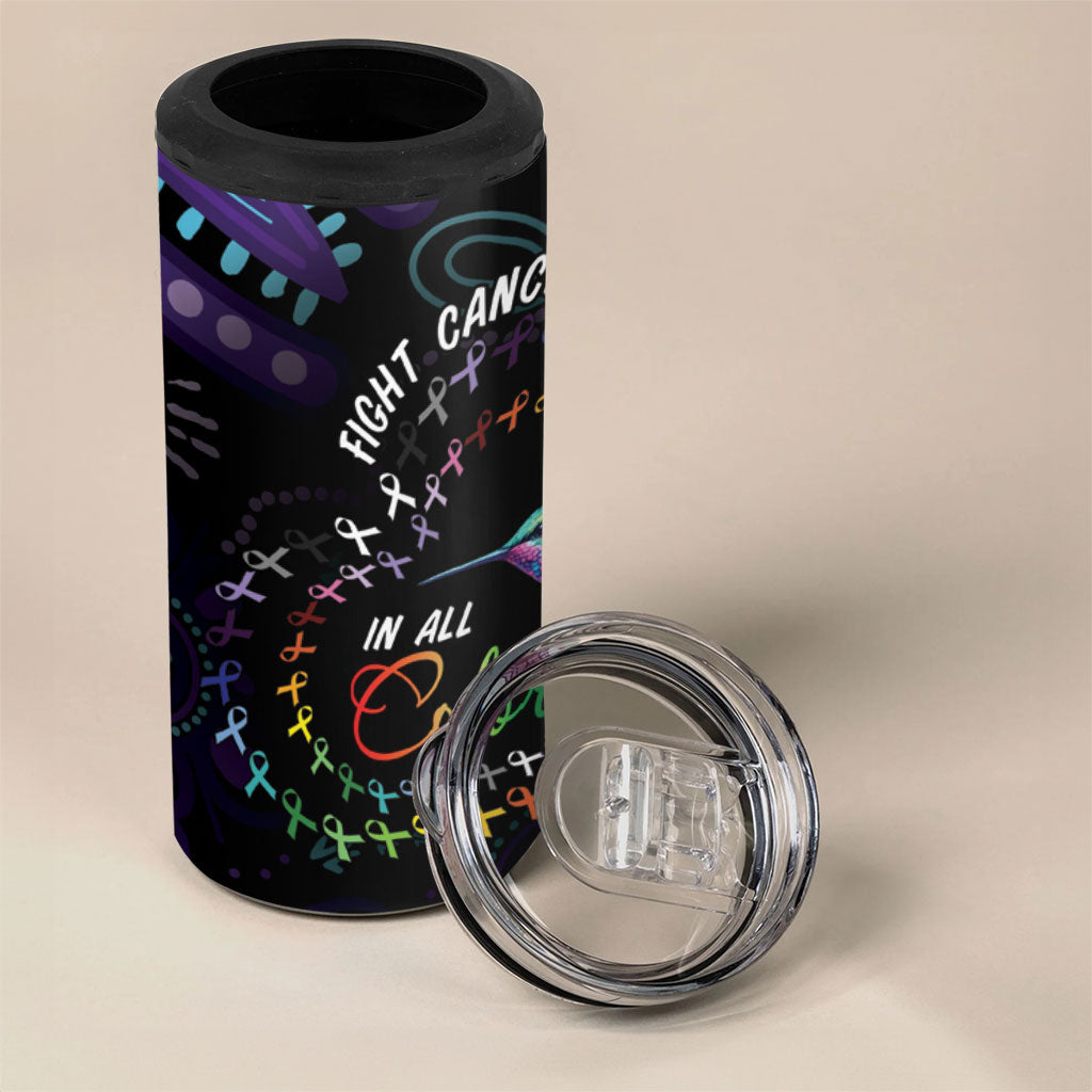Personalized Australia Indigenous Aboriginal Arts 4 in 1 Can Cooler Tumbler Hummingbird - Fight Cancer In All Colors