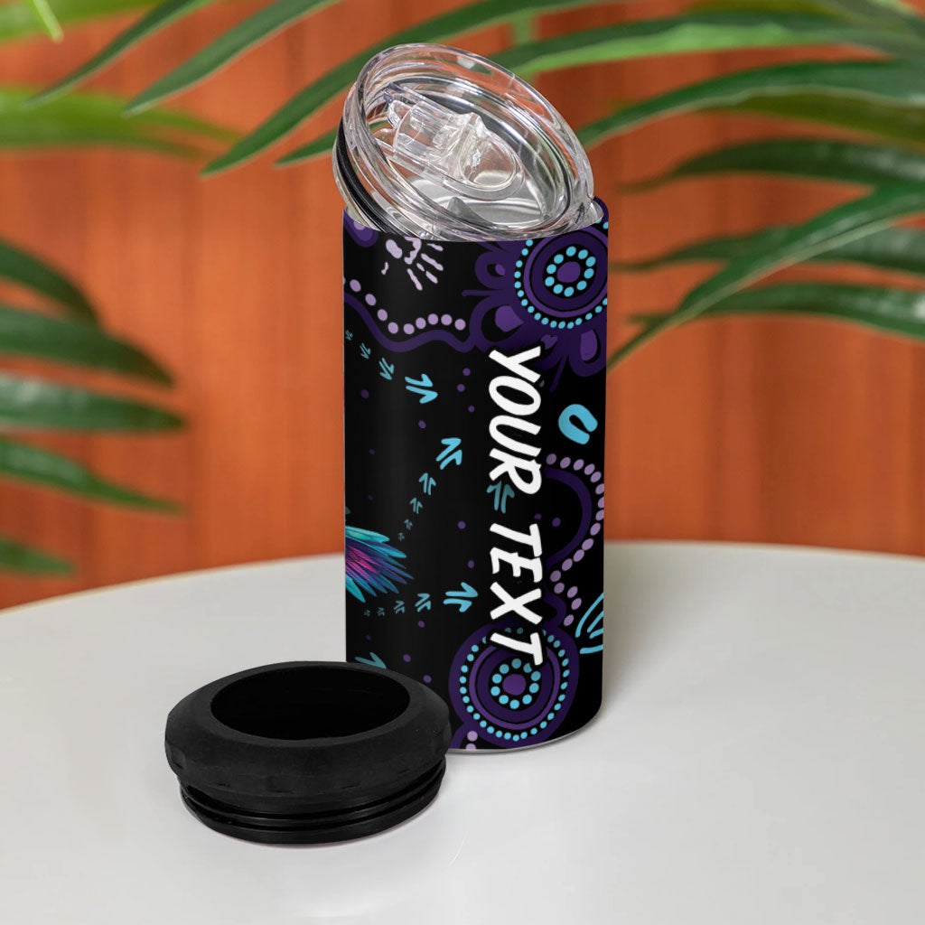 Personalized Australia Indigenous Aboriginal Arts 4 in 1 Can Cooler Tumbler Hummingbird - Fight Cancer In All Colors