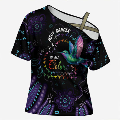 Personalized Australia Indigenous Aboriginal Arts Cross Shoulder Shirt Hummingbird - Fight Cancer In All Colors