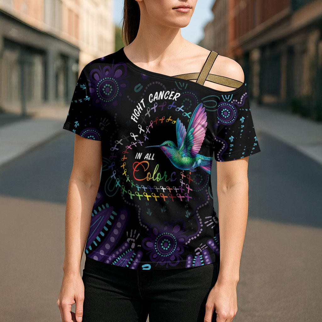 Personalized Australia Indigenous Aboriginal Arts Cross Shoulder Shirt Hummingbird - Fight Cancer In All Colors