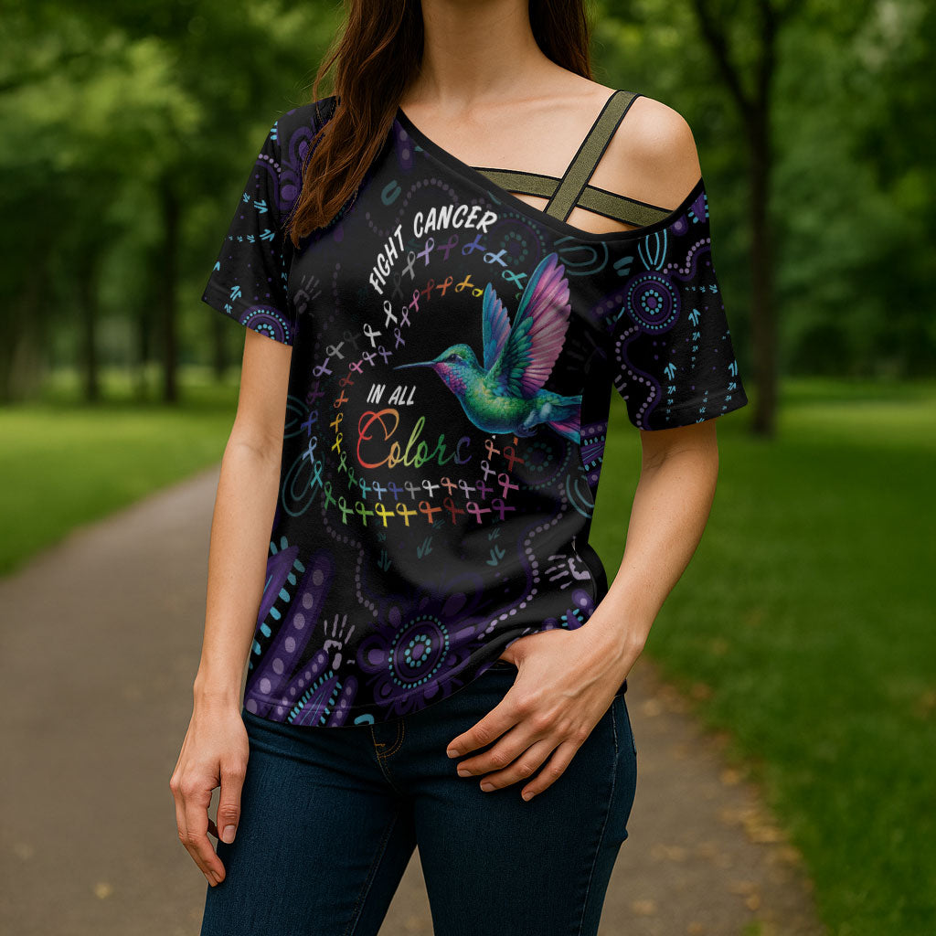 Personalized Australia Indigenous Aboriginal Arts Cross Shoulder Shirt Hummingbird - Fight Cancer In All Colors