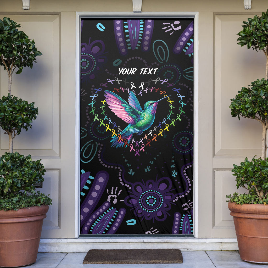 Personalized Australia Indigenous Aboriginal Arts Door Cover Hummingbird - Fight Cancer In All Colors