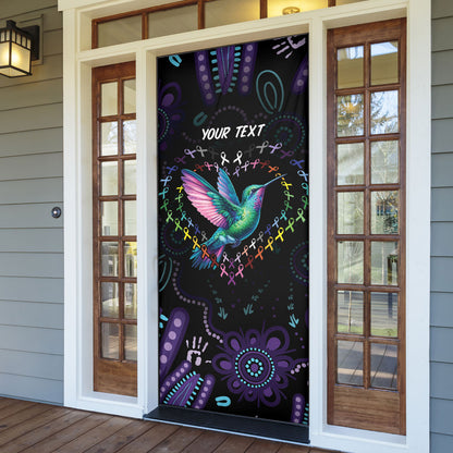 Personalized Australia Indigenous Aboriginal Arts Door Cover Hummingbird - Fight Cancer In All Colors