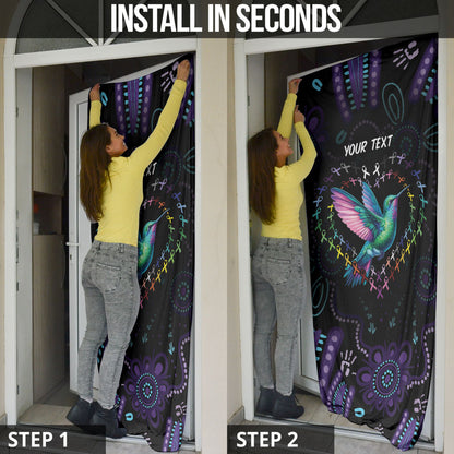 Personalized Australia Indigenous Aboriginal Arts Door Cover Hummingbird - Fight Cancer In All Colors