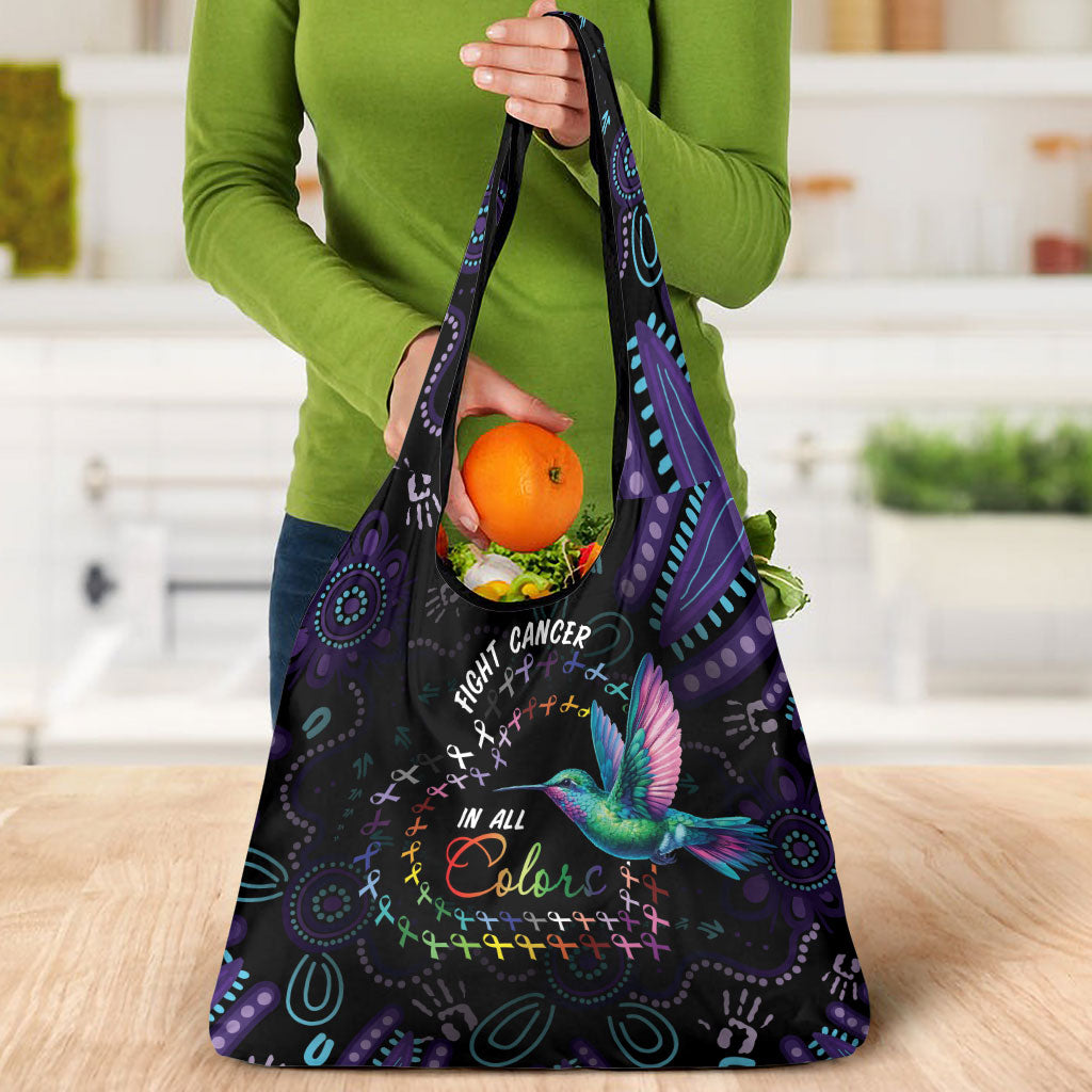 Australia Indigenous Aboriginal Arts Grocery Bag Hummingbird - Fight Cancer In All Colors