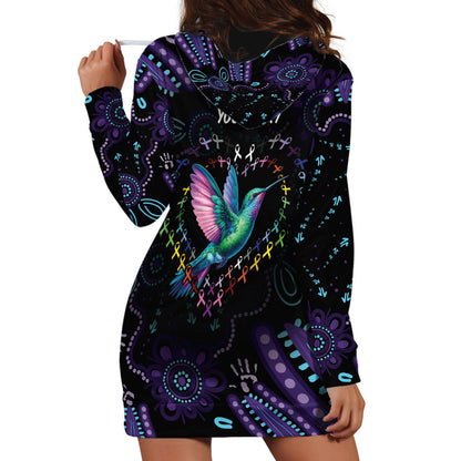 Personalized Australia Indigenous Aboriginal Arts Hoodie Dress Hummingbird - Fight Cancer In All Colors