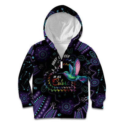 Personalized Australia Indigenous Aboriginal Arts Kid Hoodie Hummingbird - Fight Cancer In All Colors