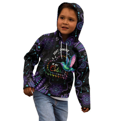 Personalized Australia Indigenous Aboriginal Arts Kid Hoodie Hummingbird - Fight Cancer In All Colors