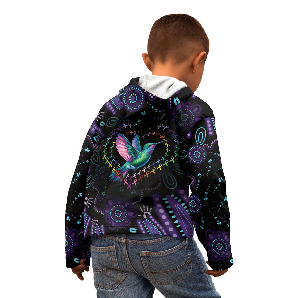 Personalized Australia Indigenous Aboriginal Arts Kid Hoodie Hummingbird - Fight Cancer In All Colors