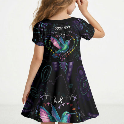 Personalized Australia Indigenous Aboriginal Arts Kid Short Sleeve Dress Hummingbird - Fight Cancer In All Colors