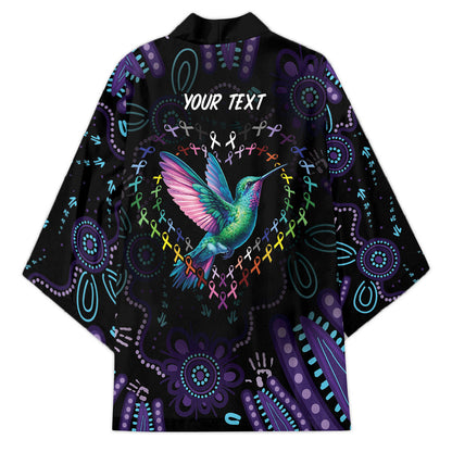 Personalized Australia Indigenous Aboriginal Arts Kimono Hummingbird - Fight Cancer In All Colors