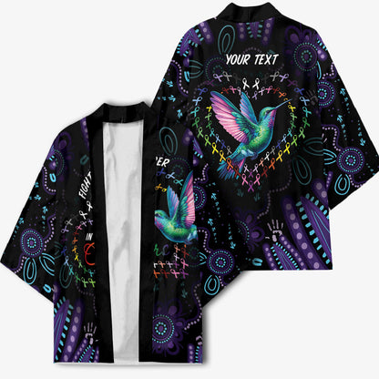 Personalized Australia Indigenous Aboriginal Arts Kimono Hummingbird - Fight Cancer In All Colors