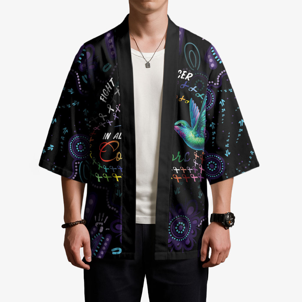 Personalized Australia Indigenous Aboriginal Arts Kimono Hummingbird - Fight Cancer In All Colors