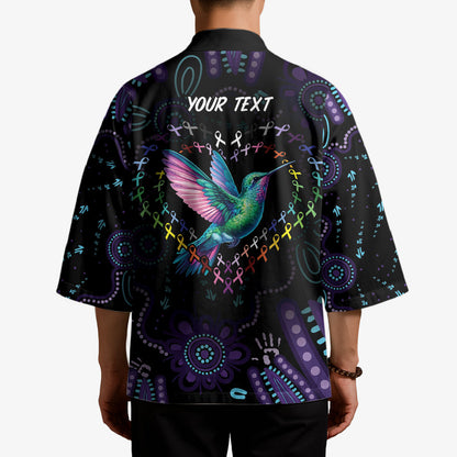 Personalized Australia Indigenous Aboriginal Arts Kimono Hummingbird - Fight Cancer In All Colors