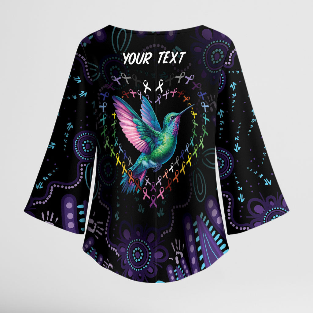 Personalized Australia Indigenous Aboriginal Arts Kimono Sleeve Blouse Hummingbird - Fight Cancer In All Colors