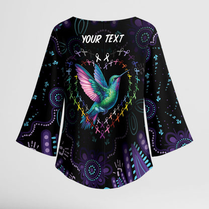 Personalized Australia Indigenous Aboriginal Arts Kimono Sleeve Blouse Hummingbird - Fight Cancer In All Colors