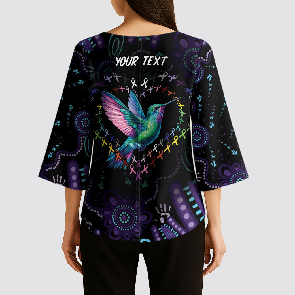 Personalized Australia Indigenous Aboriginal Arts Kimono Sleeve Blouse Hummingbird - Fight Cancer In All Colors