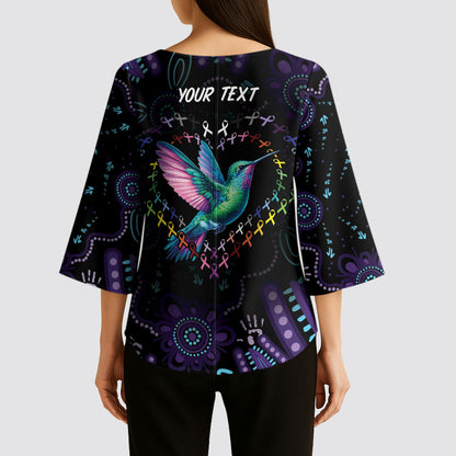 Personalized Australia Indigenous Aboriginal Arts Kimono Sleeve Blouse Hummingbird - Fight Cancer In All Colors