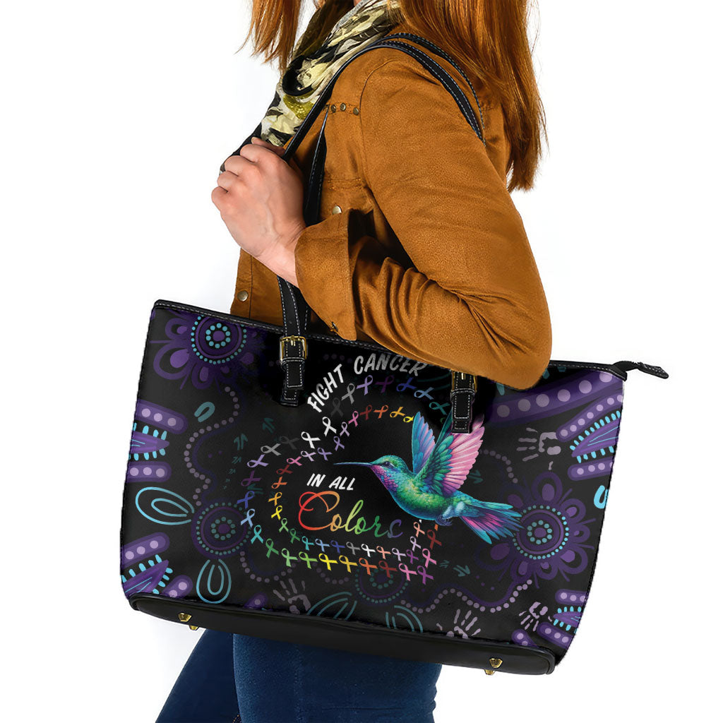 Australia Indigenous Aboriginal Arts Leather Tote Bag Hummingbird - Fight Cancer In All Colors