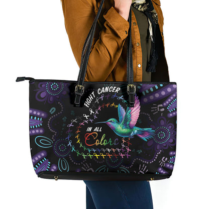 Australia Indigenous Aboriginal Arts Leather Tote Bag Hummingbird - Fight Cancer In All Colors