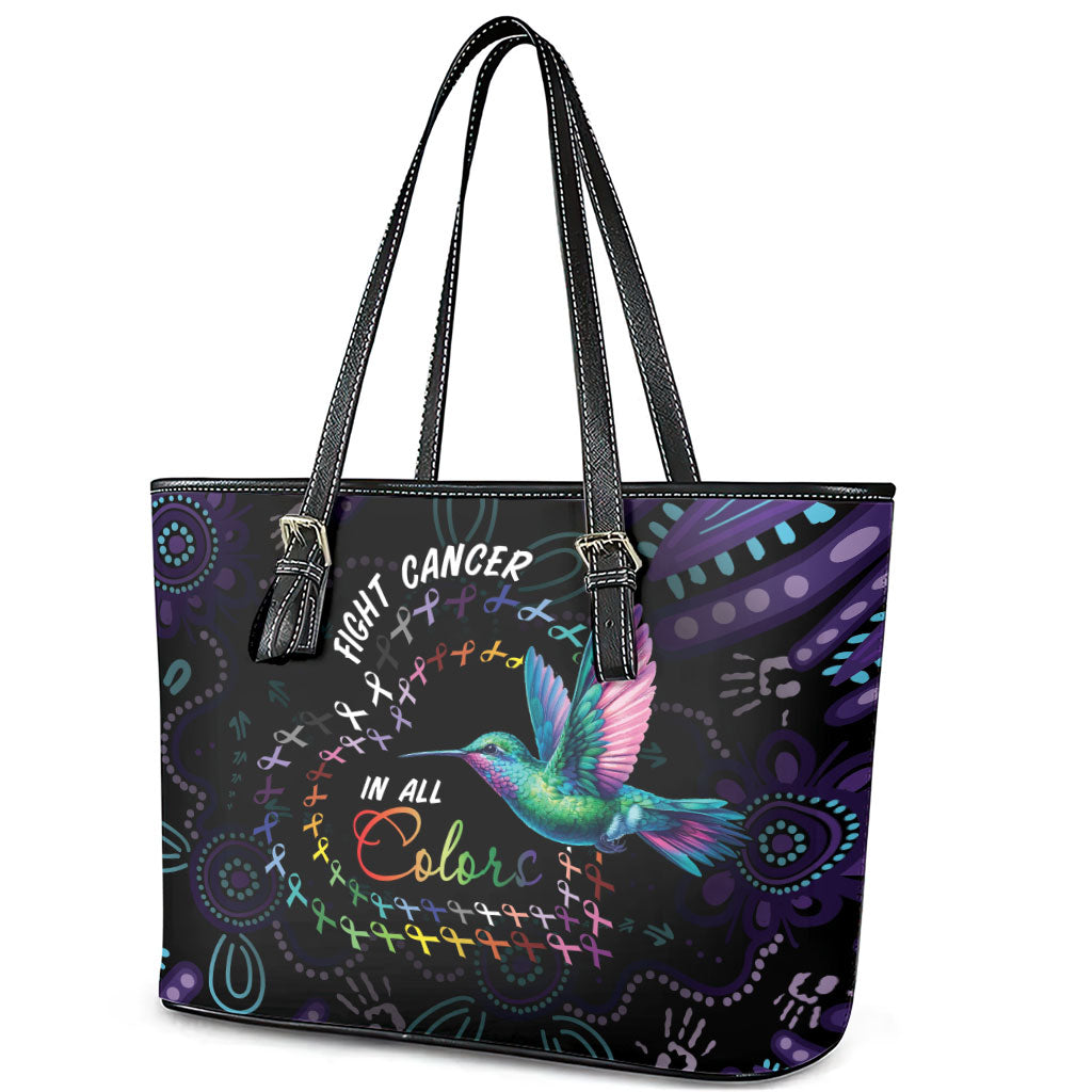 Australia Indigenous Aboriginal Arts Leather Tote Bag Hummingbird - Fight Cancer In All Colors