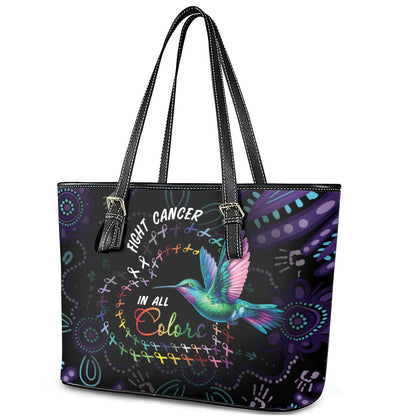 Australia Indigenous Aboriginal Arts Leather Tote Bag Hummingbird - Fight Cancer In All Colors
