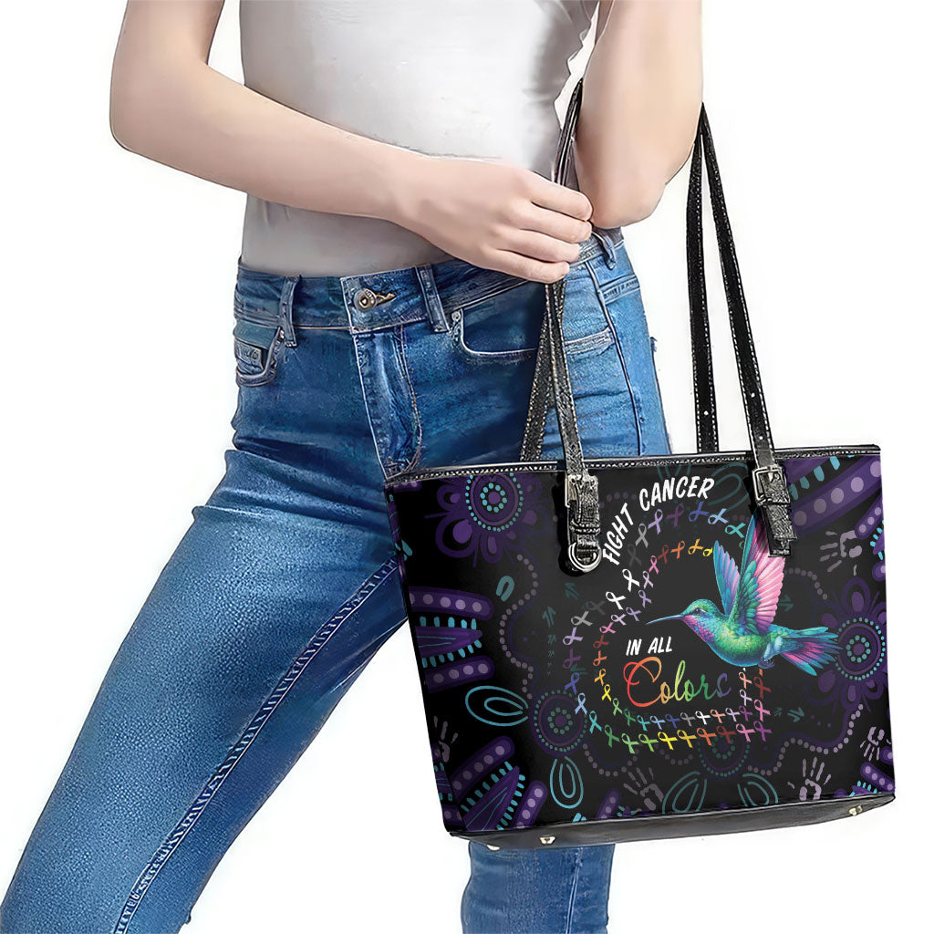 Australia Indigenous Aboriginal Arts Leather Tote Bag Hummingbird - Fight Cancer In All Colors