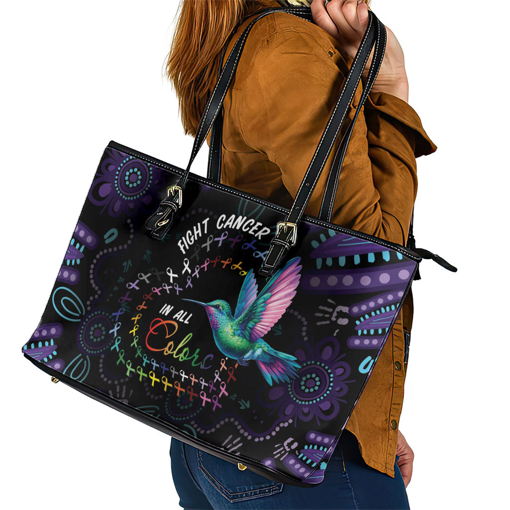 Australia Indigenous Aboriginal Arts Leather Tote Bag Hummingbird - Fight Cancer In All Colors
