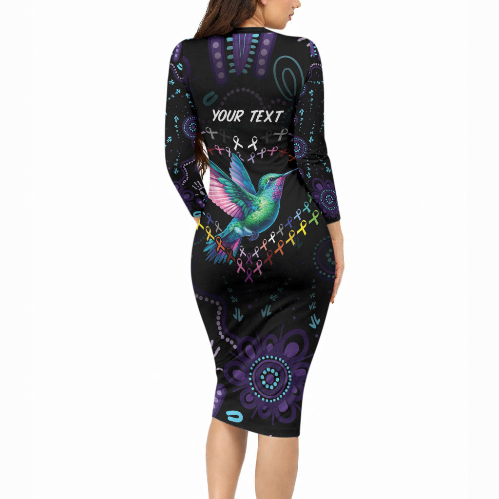 Personalized Australia Indigenous Aboriginal Arts Long Sleeve Bodycon Dress Hummingbird - Fight Cancer In All Colors