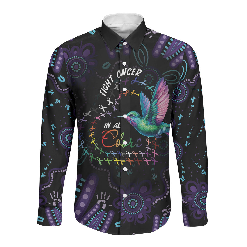 Personalized Australia Indigenous Aboriginal Arts Long Sleeve Button Shirt Hummingbird - Fight Cancer In All Colors