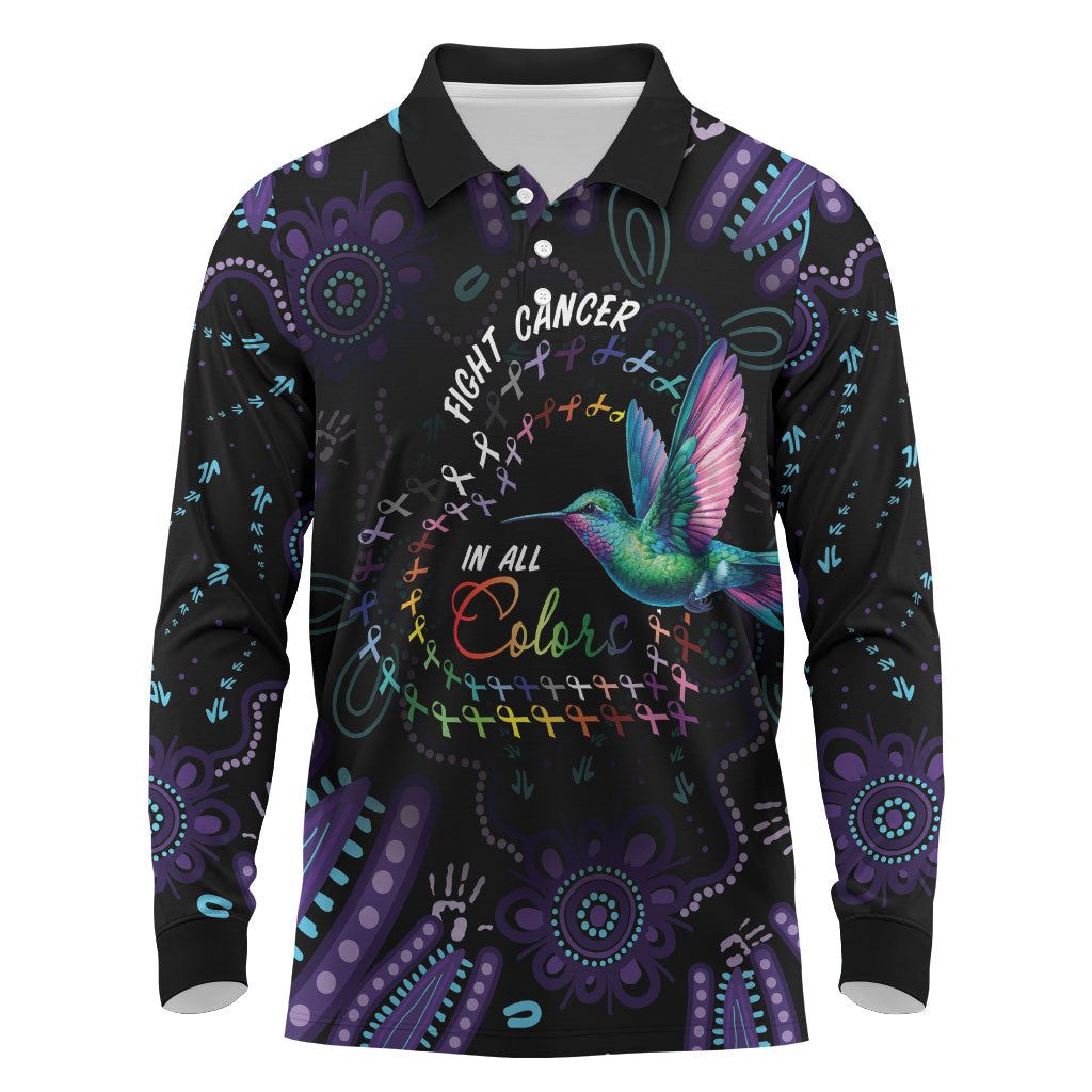 Personalized Australia Indigenous Aboriginal Arts Long Sleeve Polo Shirt Hummingbird - Fight Cancer In All Colors
