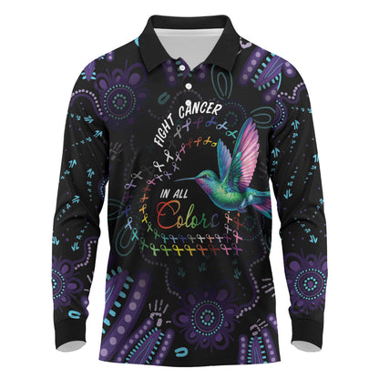 Personalized Australia Indigenous Aboriginal Arts Long Sleeve Polo Shirt Hummingbird - Fight Cancer In All Colors