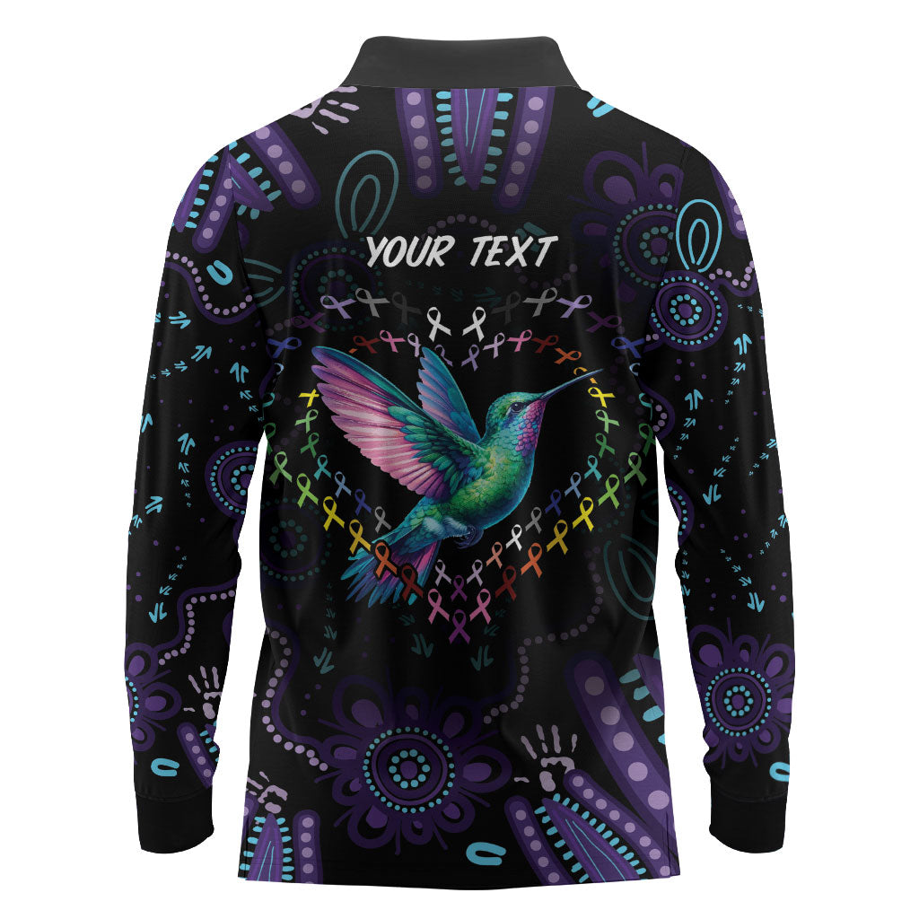 Personalized Australia Indigenous Aboriginal Arts Long Sleeve Polo Shirt Hummingbird - Fight Cancer In All Colors