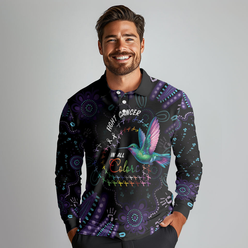 Personalized Australia Indigenous Aboriginal Arts Long Sleeve Polo Shirt Hummingbird - Fight Cancer In All Colors