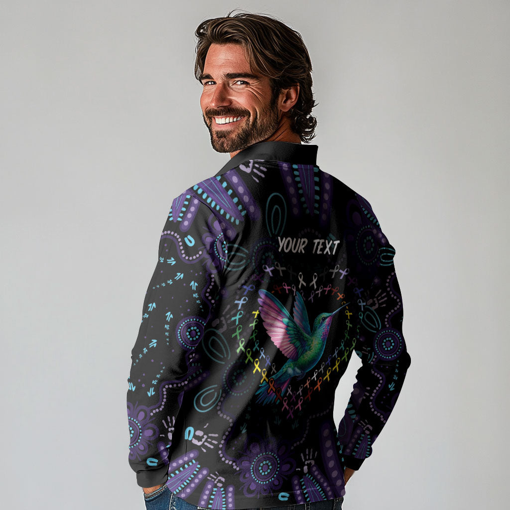 Personalized Australia Indigenous Aboriginal Arts Long Sleeve Polo Shirt Hummingbird - Fight Cancer In All Colors