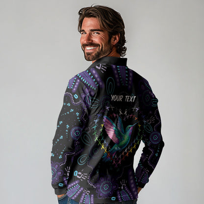 Personalized Australia Indigenous Aboriginal Arts Long Sleeve Polo Shirt Hummingbird - Fight Cancer In All Colors