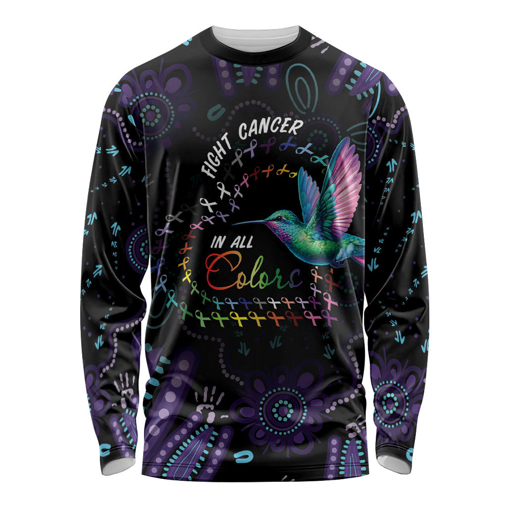 Personalized Australia Indigenous Aboriginal Arts Long Sleeve Shirt Hummingbird - Fight Cancer In All Colors