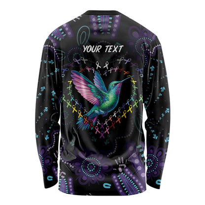 Personalized Australia Indigenous Aboriginal Arts Long Sleeve Shirt Hummingbird - Fight Cancer In All Colors