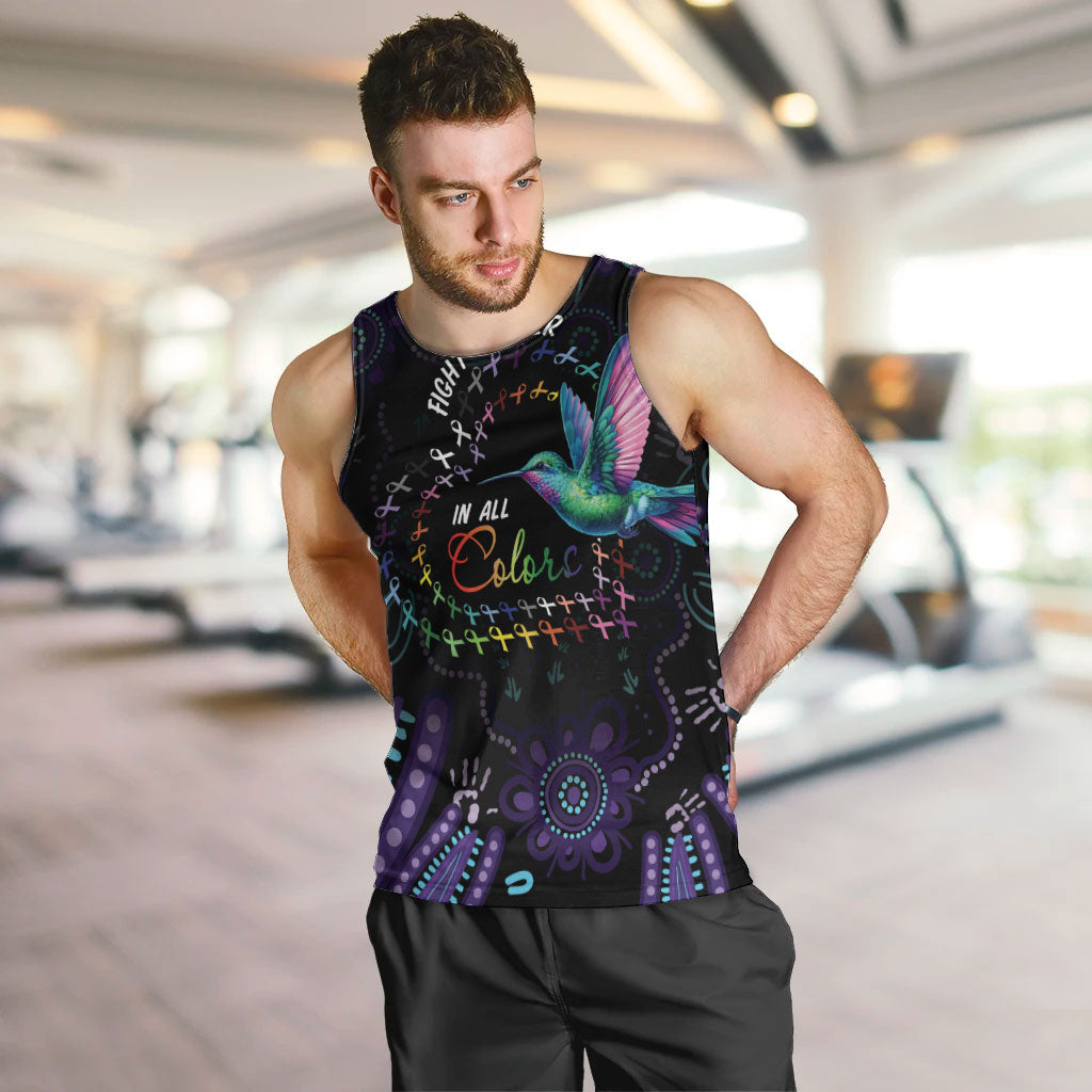 Personalized Australia Indigenous Aboriginal Arts Men Tank Top Hummingbird - Fight Cancer In All Colors