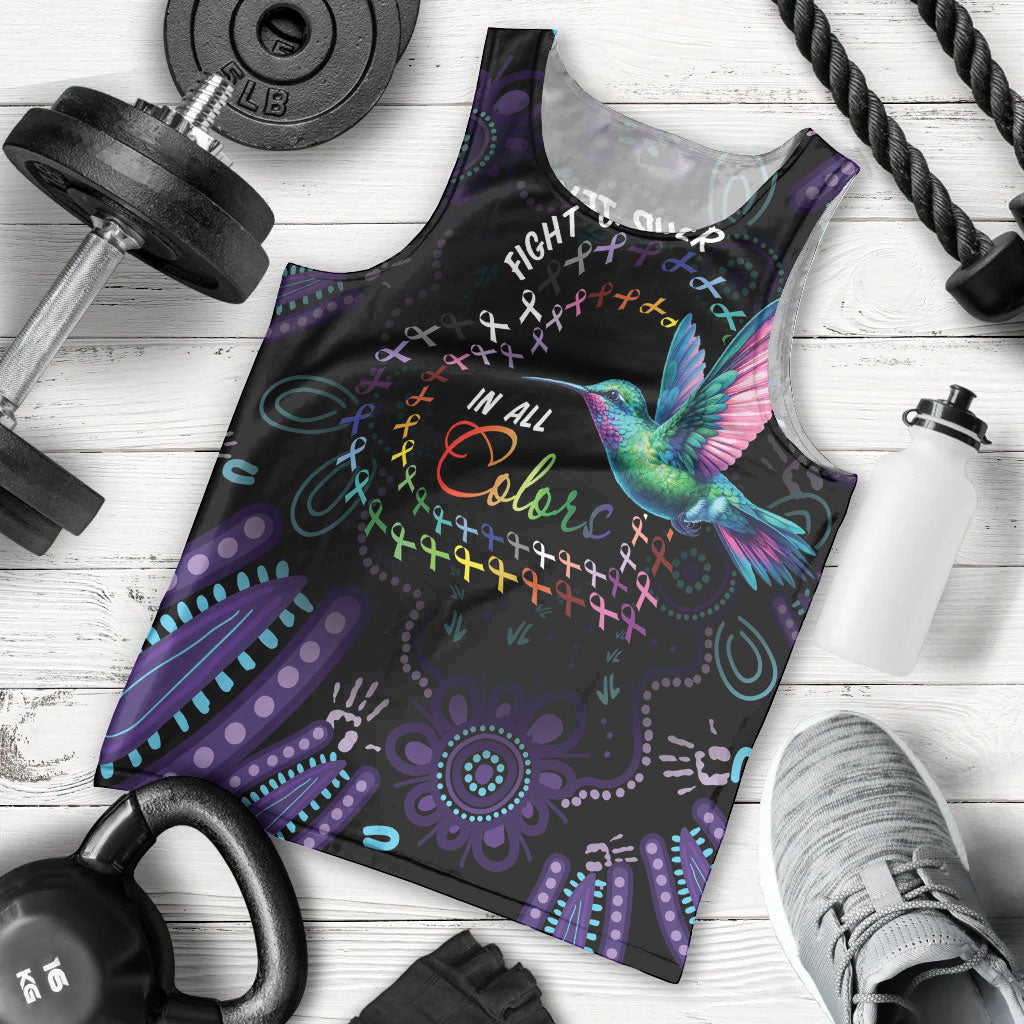 Personalized Australia Indigenous Aboriginal Arts Men Tank Top Hummingbird - Fight Cancer In All Colors