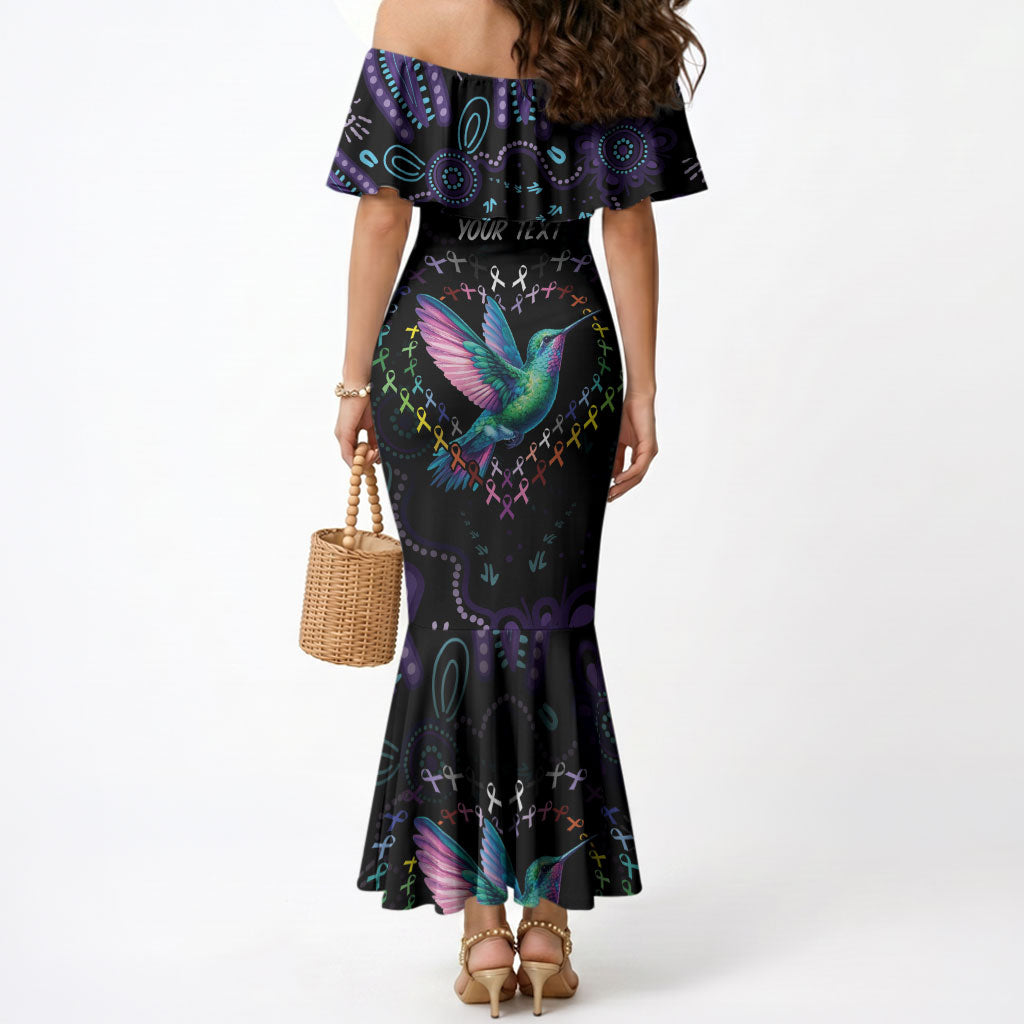 Personalized Australia Indigenous Aboriginal Arts Mermaid Dress Hummingbird - Fight Cancer In All Colors