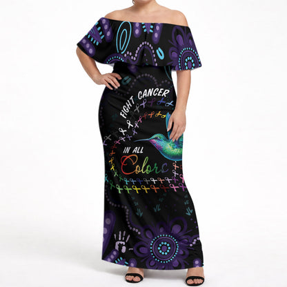 Personalized Australia Indigenous Aboriginal Arts Off Shoulder Maxi Dress Hummingbird - Fight Cancer In All Colors