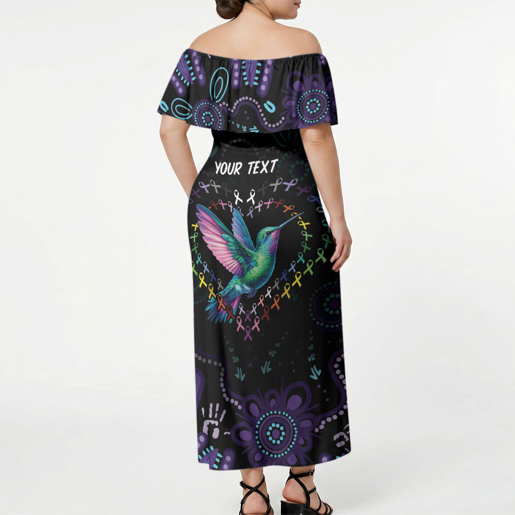Personalized Australia Indigenous Aboriginal Arts Off Shoulder Maxi Dress Hummingbird - Fight Cancer In All Colors
