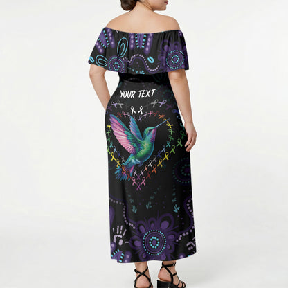 Personalized Australia Indigenous Aboriginal Arts Off Shoulder Maxi Dress Hummingbird - Fight Cancer In All Colors