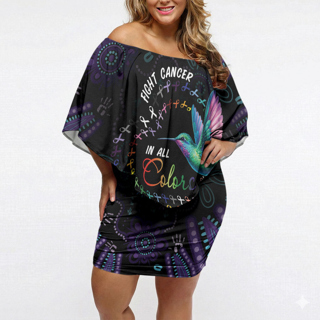Personalized Australia Indigenous Aboriginal Arts Off Shoulder Short Dress Hummingbird - Fight Cancer In All Colors