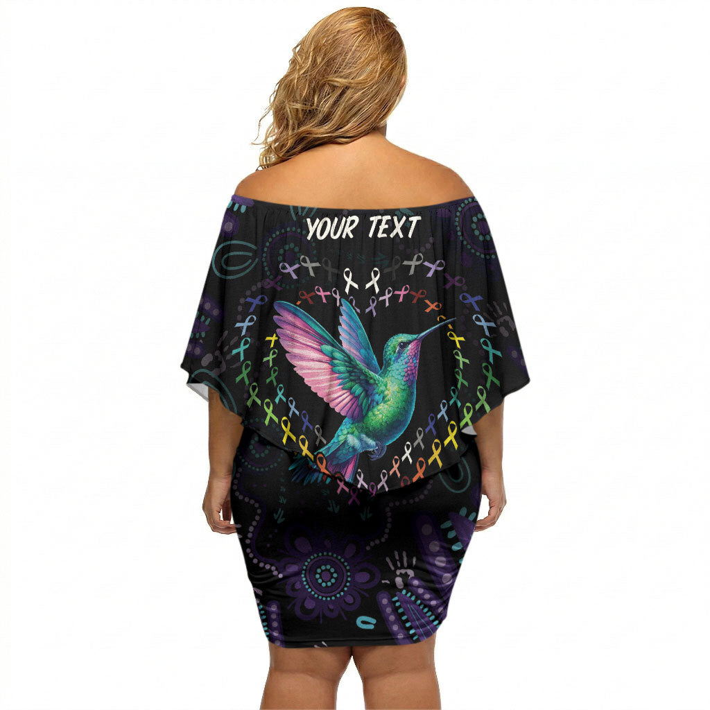 Personalized Australia Indigenous Aboriginal Arts Off Shoulder Short Dress Hummingbird - Fight Cancer In All Colors