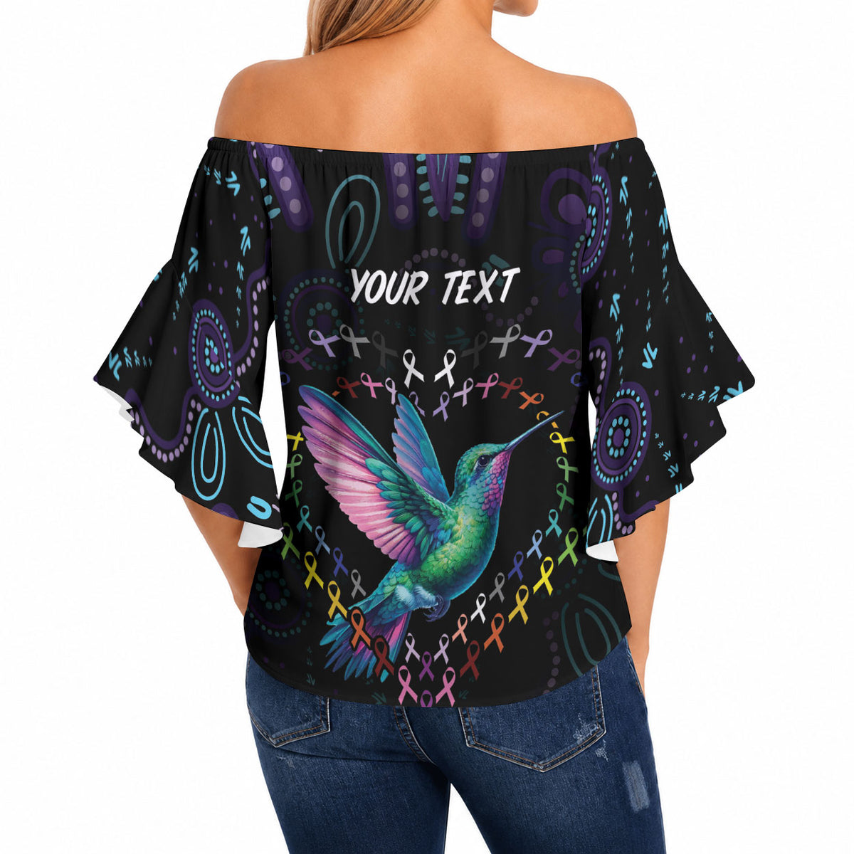 Personalized Australia Indigenous Aboriginal Arts Off Shoulder Wrap Waist Top Hummingbird - Fight Cancer In All Colors