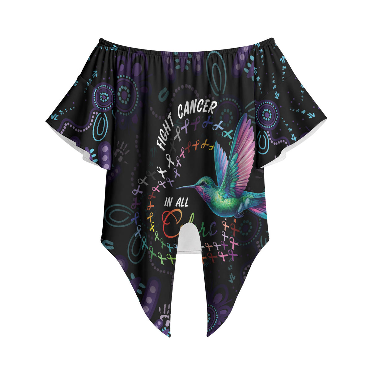 Personalized Australia Indigenous Aboriginal Arts Off Shoulder Wrap Waist Top Hummingbird - Fight Cancer In All Colors